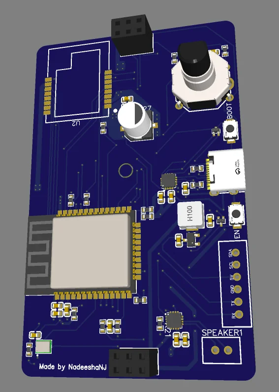 3D render of the back of the PCB