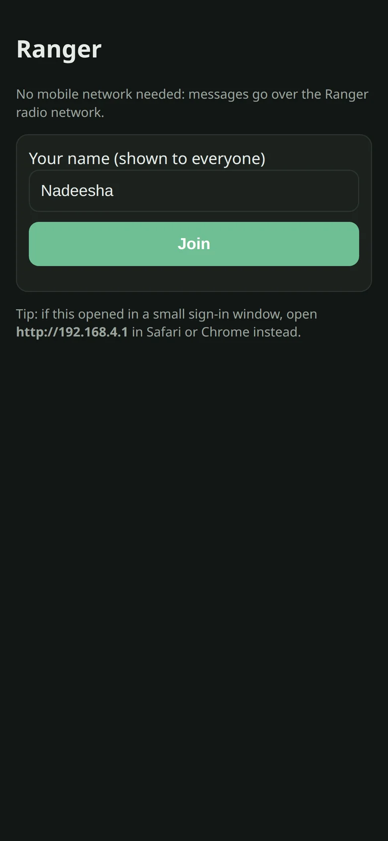 Join page: enter your name and tap Join