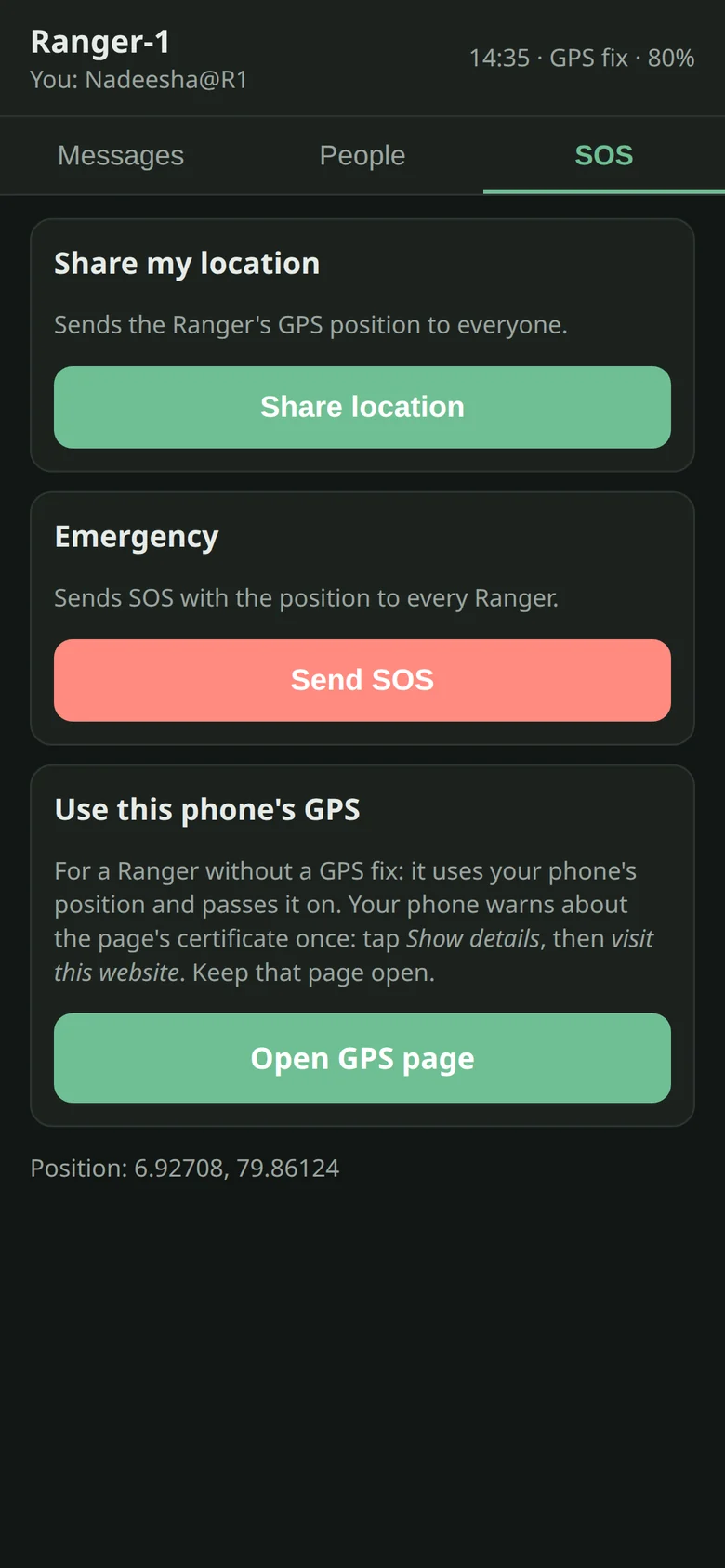 SOS: share location, send an SOS, or lend your GPS
